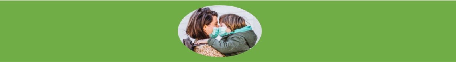 Young boy and mother nose to nose with masks on