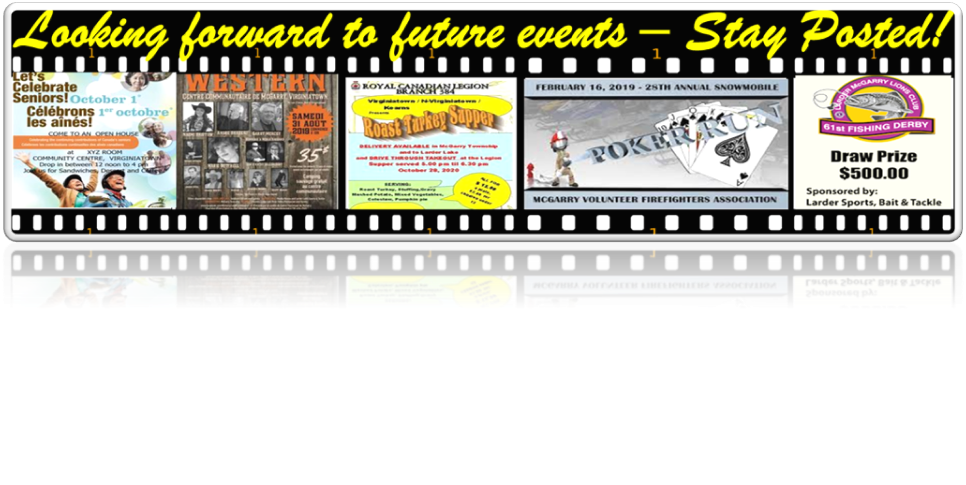 Film strips with various past flyers with writing Looking forward to future events 