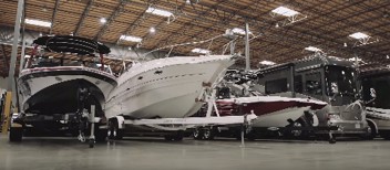 Boats being stored in a storage facility