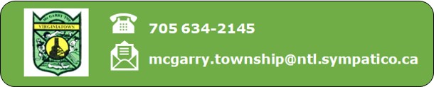 Logo with telephone number 705-634-2145 and email mcgarry.township@ntl.sympatico.ca