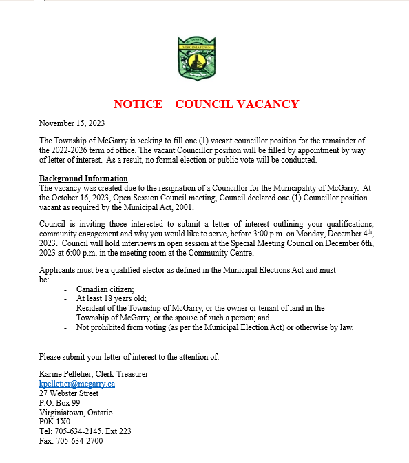 Councilor Vacancy