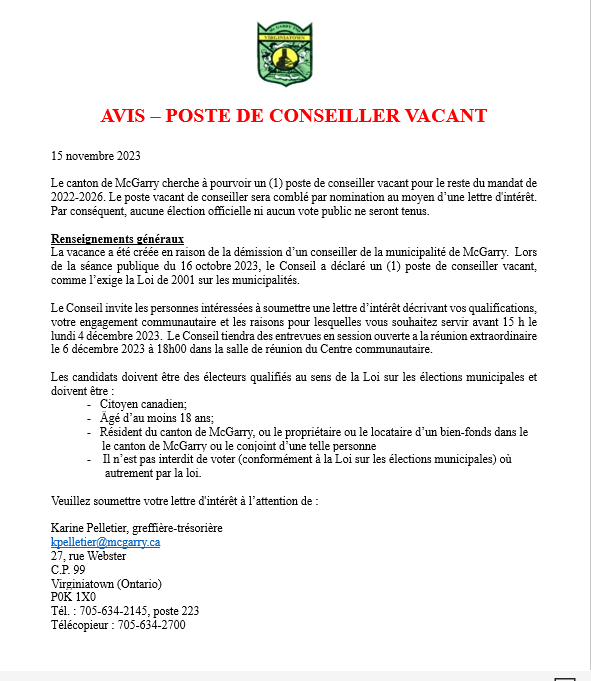 Councillor Vacancy