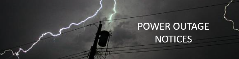 Lightning hitting a transformer with the words power outage notice